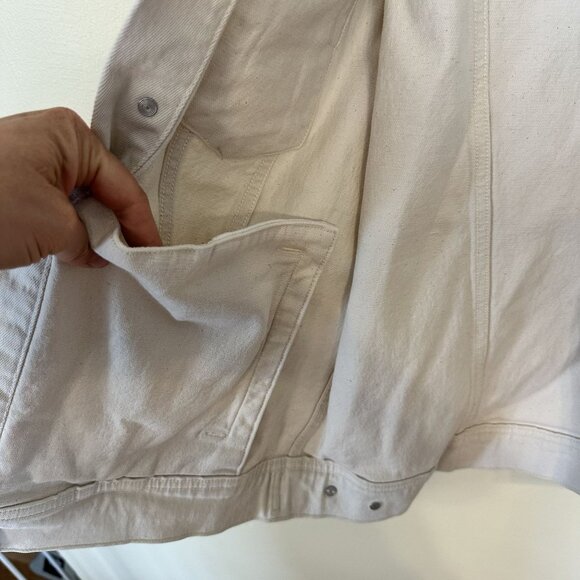 Mutual Weave Mens Denim Jacket Cream Button Front & Pockets Large Jean Relaxed - Picture 6 of 11